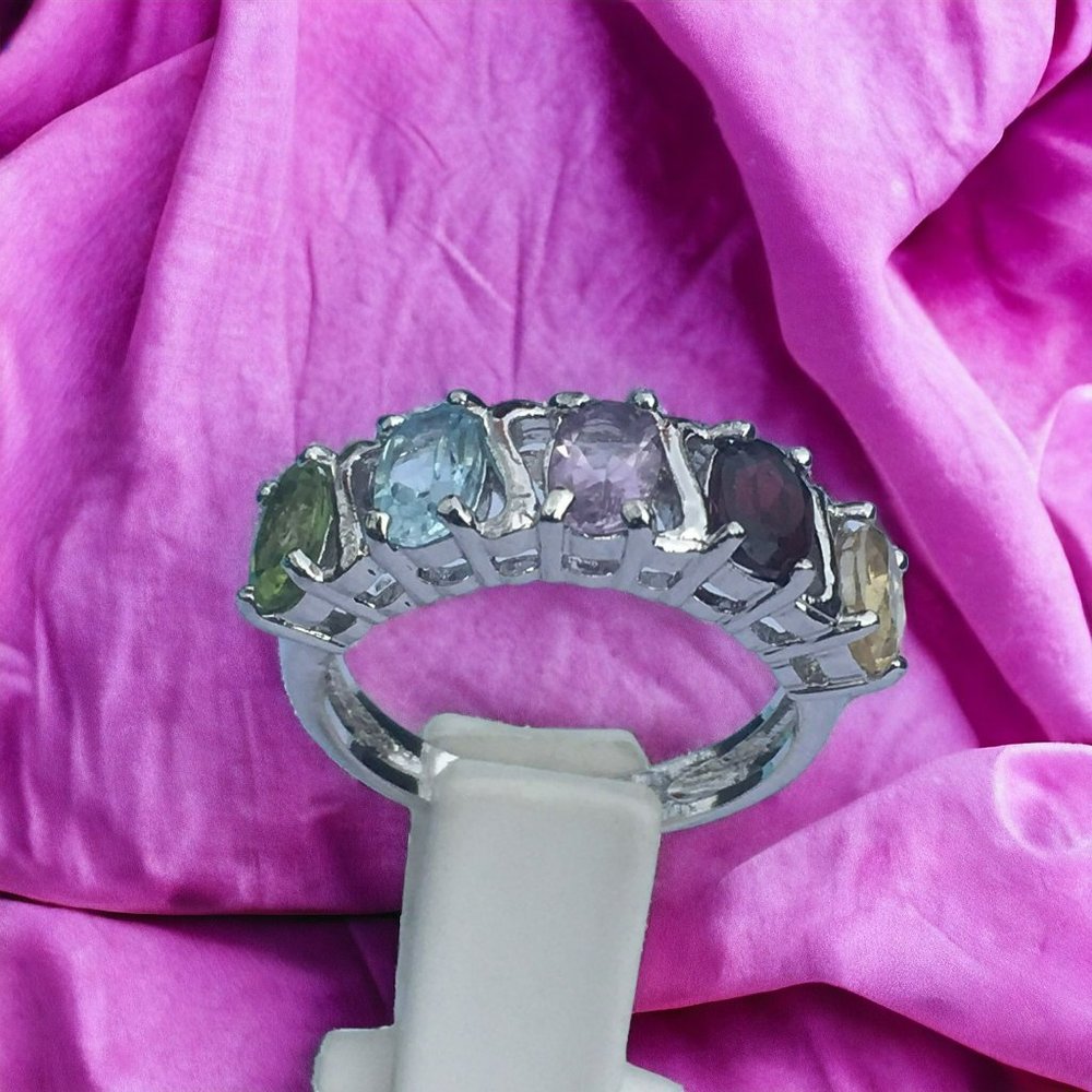 Lovely Sterling Silver Women's Multi-Stone Ring, Size 7, Garnet Amethyst Topaz - Picture 3 of 10